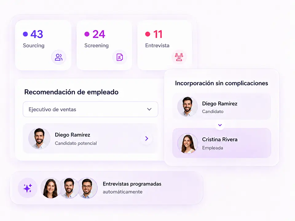 Pipeline de la vacante Backend Senior en HOLO Humanos con 42 candidatos, scoring de match por IA y estados de avance