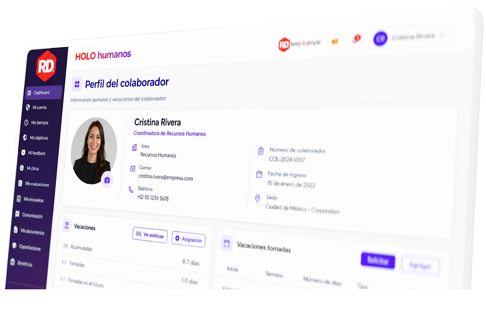 Recursos de HOLO humanos para Recursos Humanos: perfil del colaborador en la plataforma